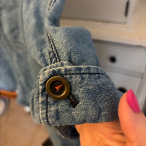 Pilcro Anthropologie Chambray Utility Anorak Jacket Removable Hood M/L - Picture 6 of 8